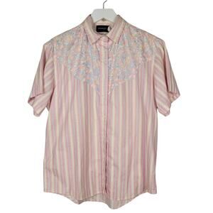 4/$20 VTG Wrangler Pink Stripes Floral Western Shirt - Size M